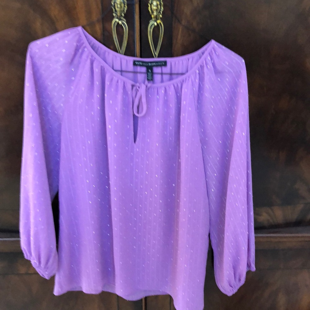 White House Black Market Lavender Tie-Neck Peasant Blouse